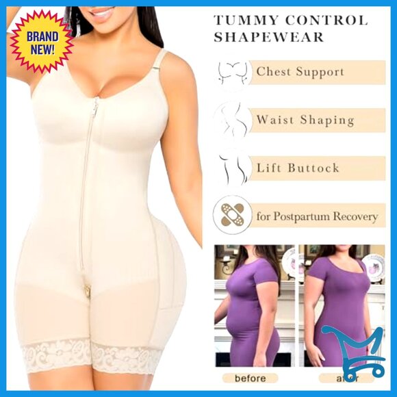 Full Body Shapewear Bodysuit Tummy Control Butt Lifter Postpartum Zipper Crotch - Picture 6 of 7